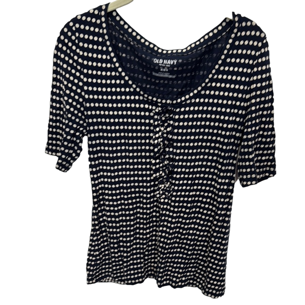Old Navy‎ Tan Navy Polka Dot Ruffle Short Sleeve Blouse Size Women's Medium
